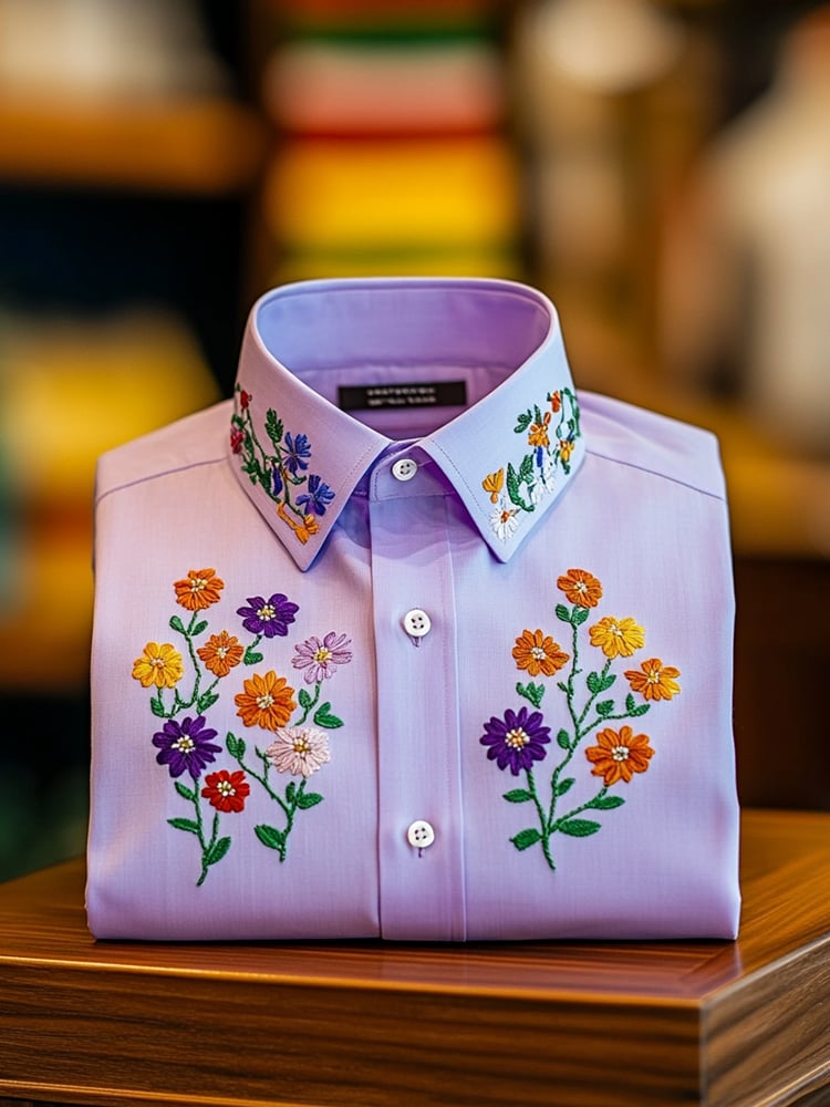 Camisa ejecutivo casual floral solapa de manga corta para hombre