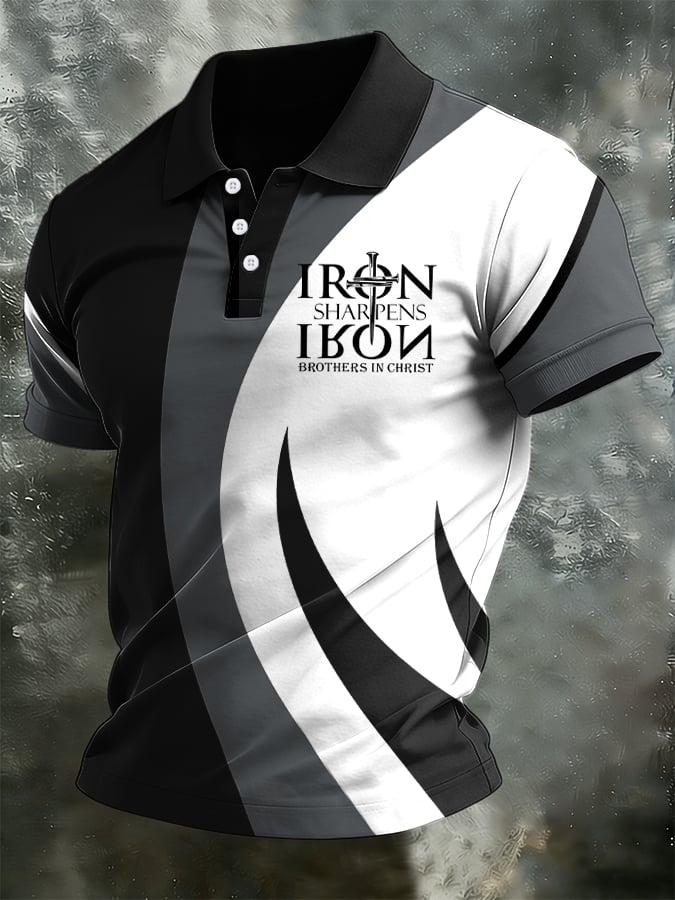Camisa polo retro Faith casual estampado para hombre