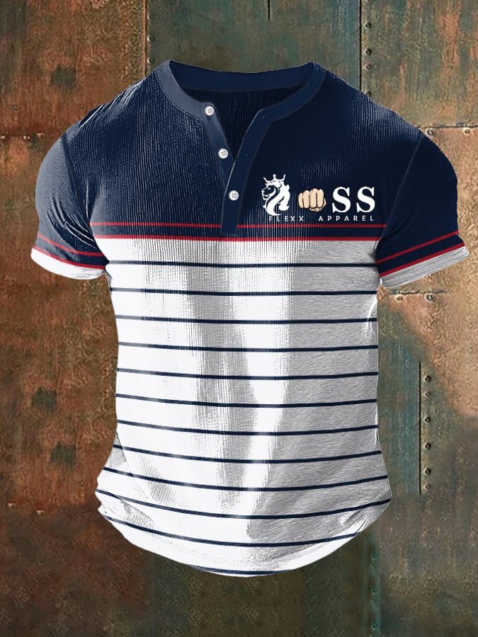 Camisa ejecutivo casual Contrast Color Waffle Henley para hombre
