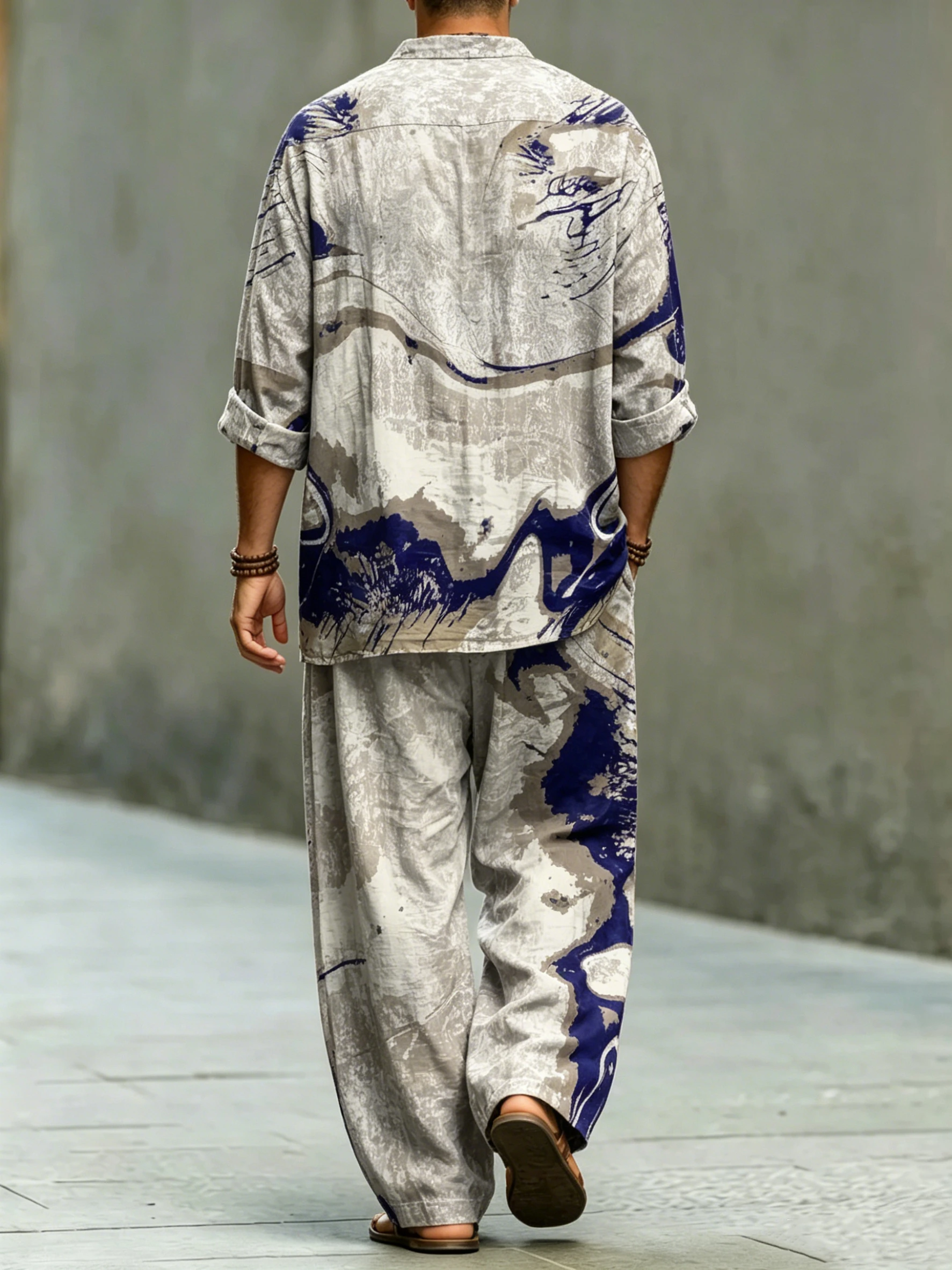 para hombre de modaable Abstract Art Print de algodón camisa Set