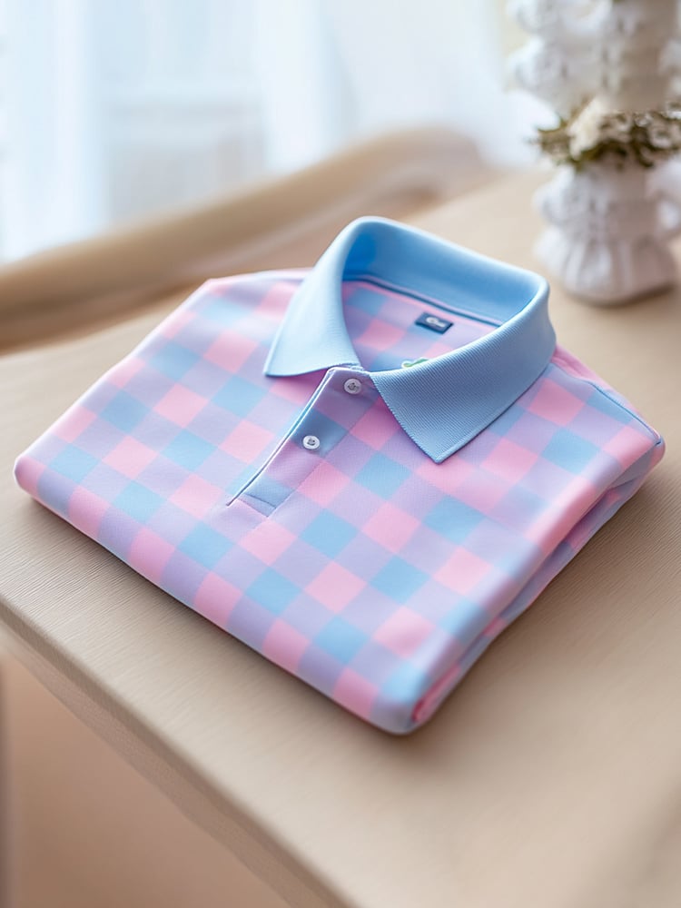 Camisa polo clásico ejecutivo Check Logo Button de manga corta para hombre