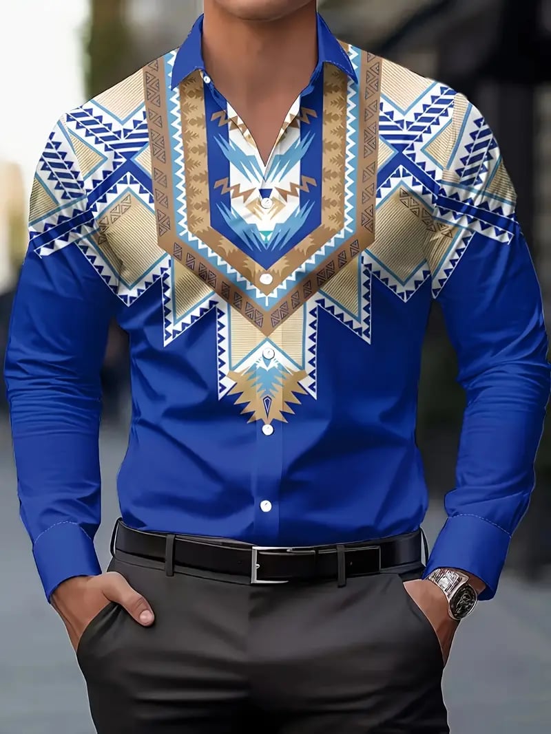 Camisa Street Style ejecutivo casual estampado de manga larga para hombre