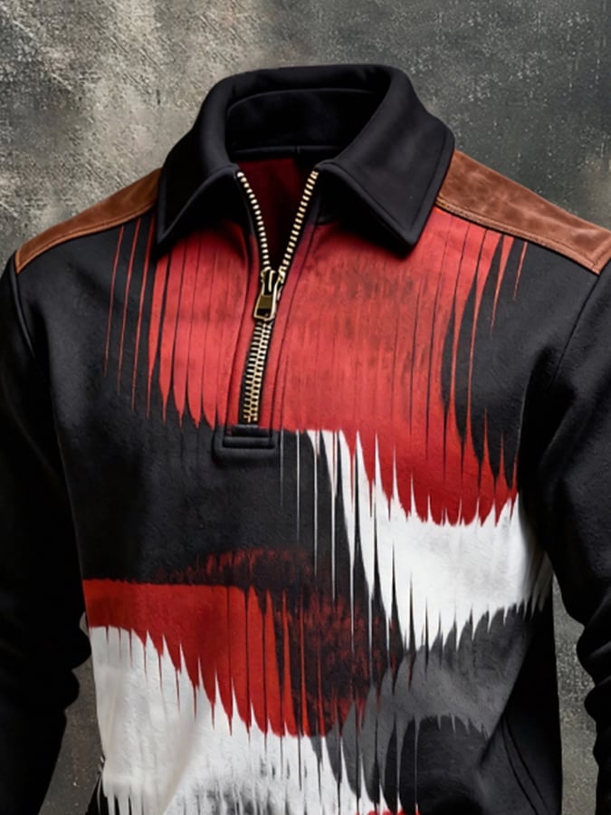 Sudadera retro en bloques de color estampado Color-Blocked con cierre para hombre