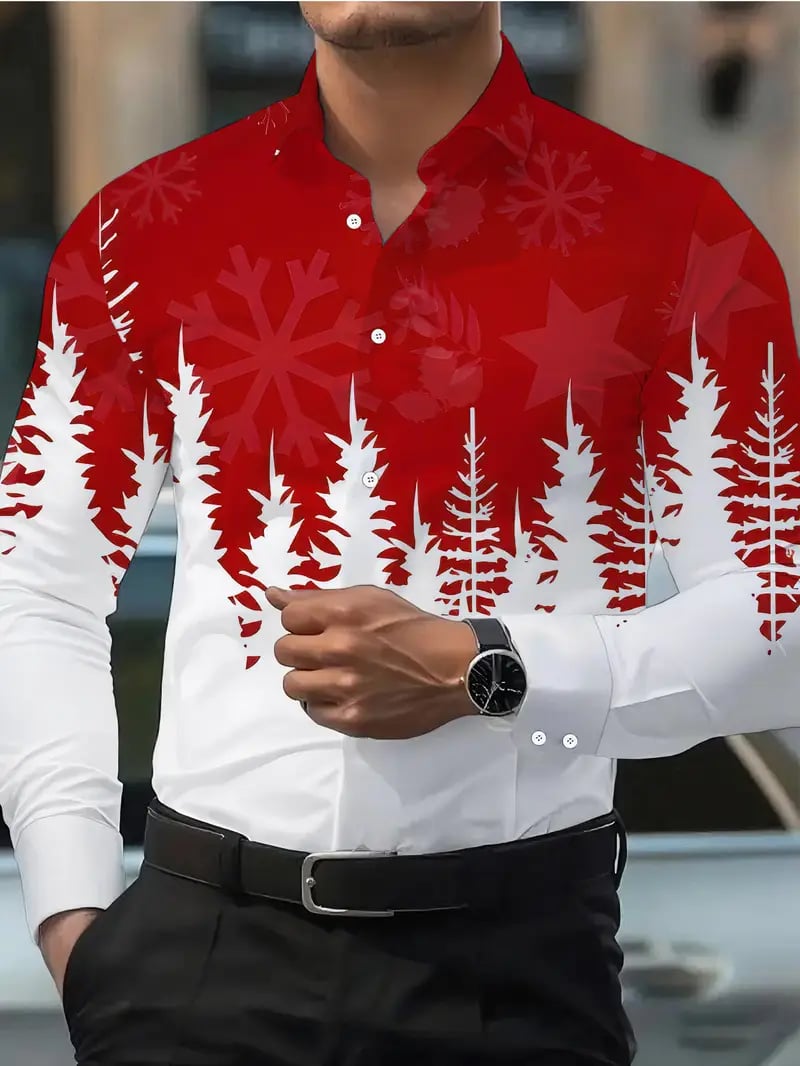 Camisa Street Style ejecutivo casual estampado de manga larga para hombre