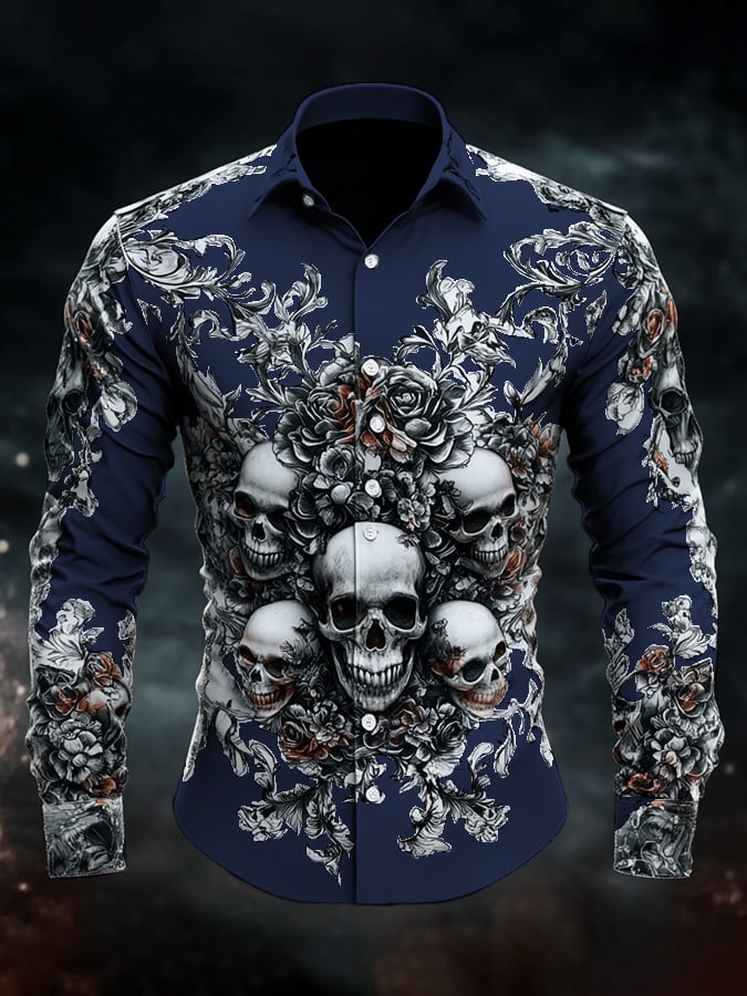 Camisa casual vintage Brogue Skull diseño para hombre