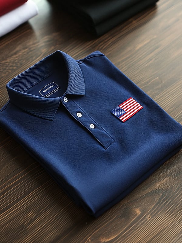 Camisa polo clásico ejecutivo Flag Independence Day de manga corta para hombre