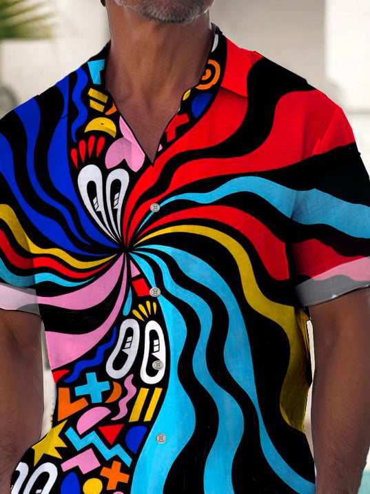 Camisa de moda casual Art estampado de manga corta para hombre