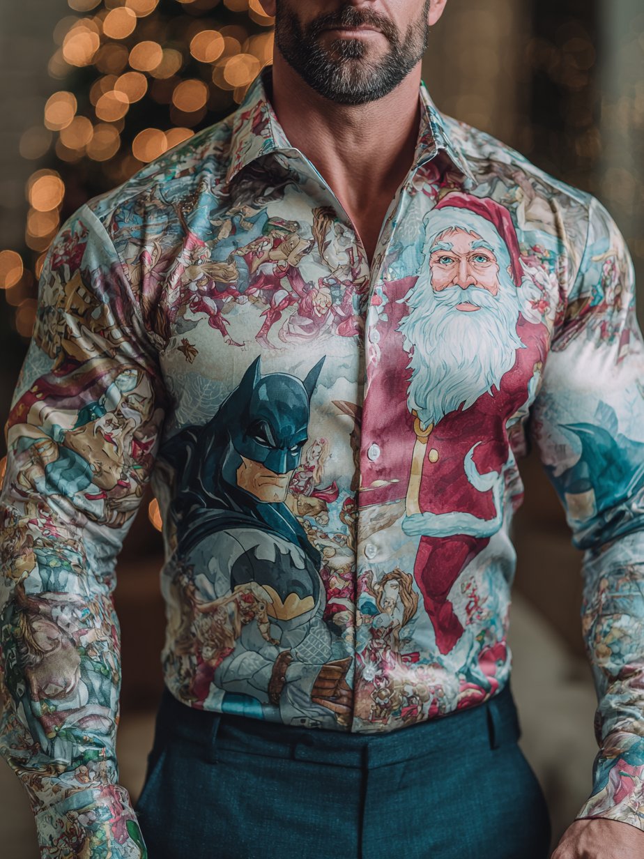 Camisa ejecutivo Christmas estampado de manga larga para hombre