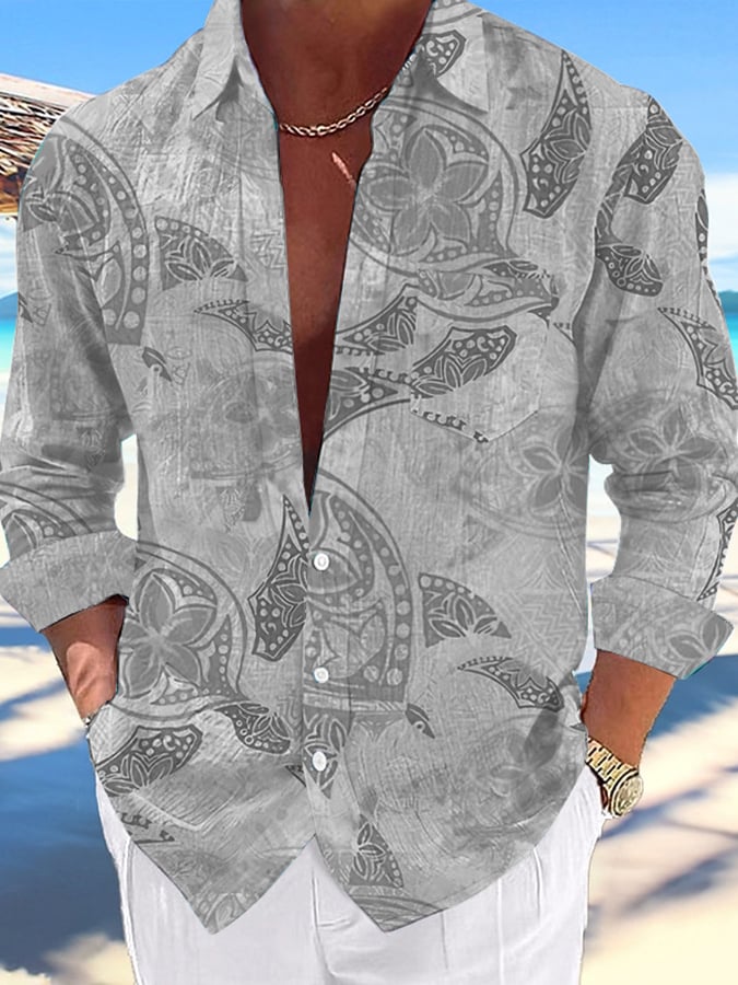 Camisa casual Hawaiian Turtle estampado Lapel para hombre