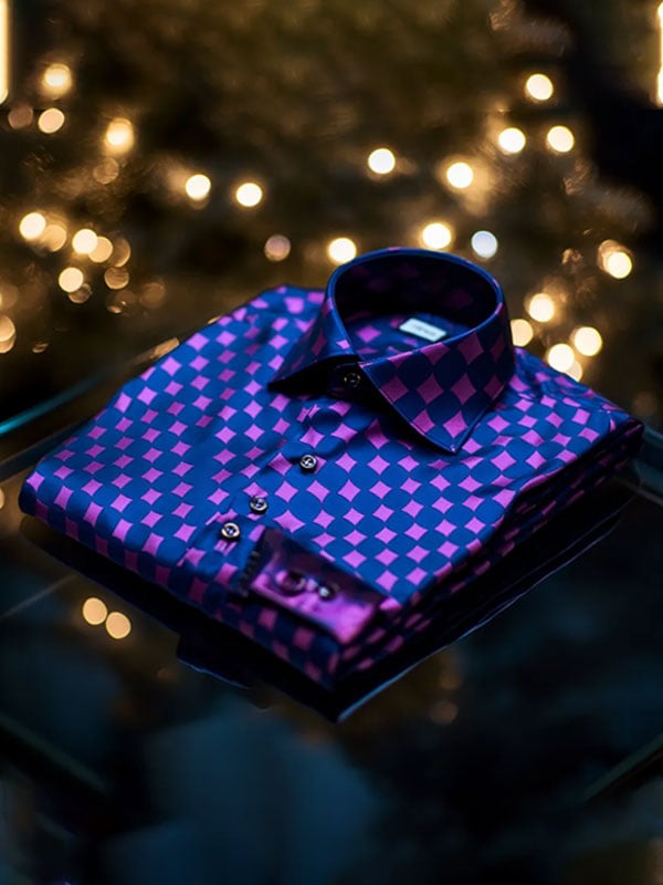 para hombre de lujo ejecutivo Plaid Lapel de manga corta camisa