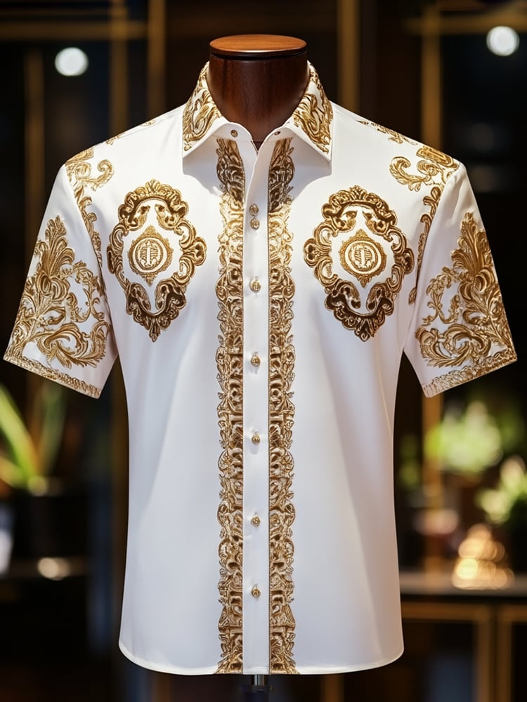 Camisa satén Luxe estampado de manga corta Button para hombre