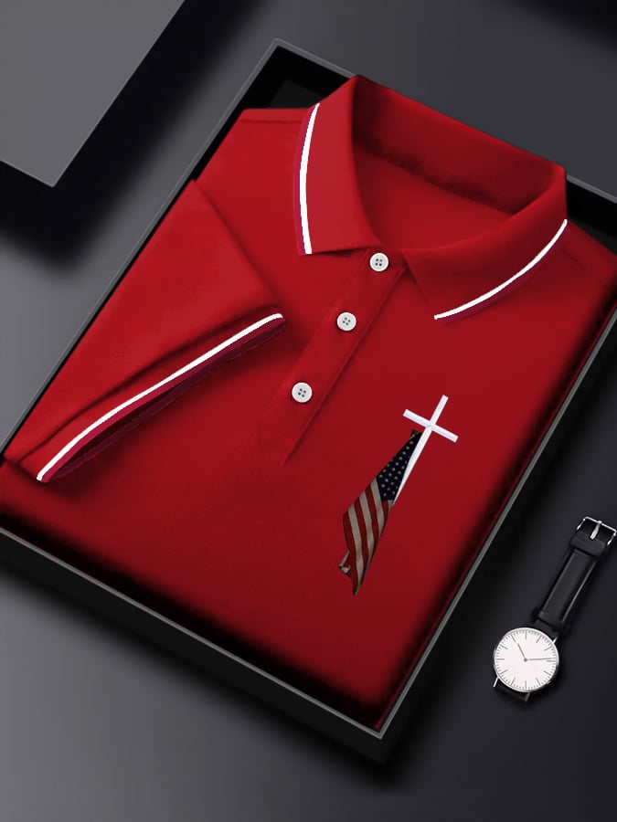 Camisa polo Flag Cross estampado para hombre