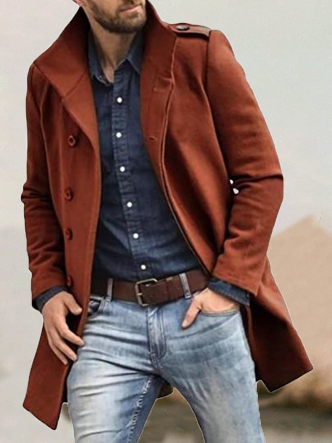 Abrigo de moda casual Standing cuello Double Breasted Faux lana para hombre
