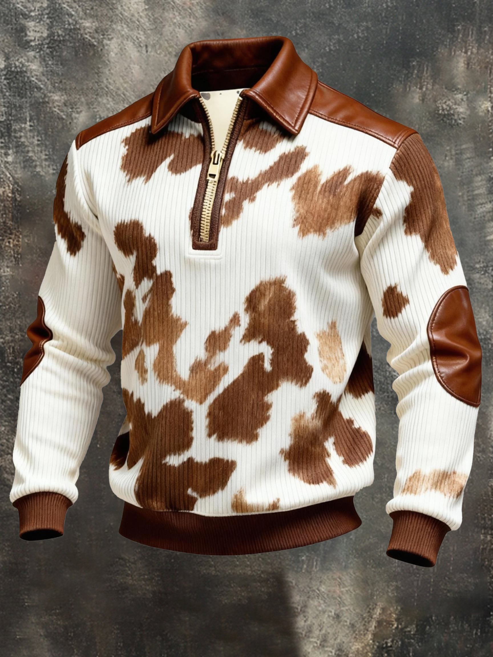 Sudadera vintage Color-Block estampado con cierre con gorrasucha para hombre