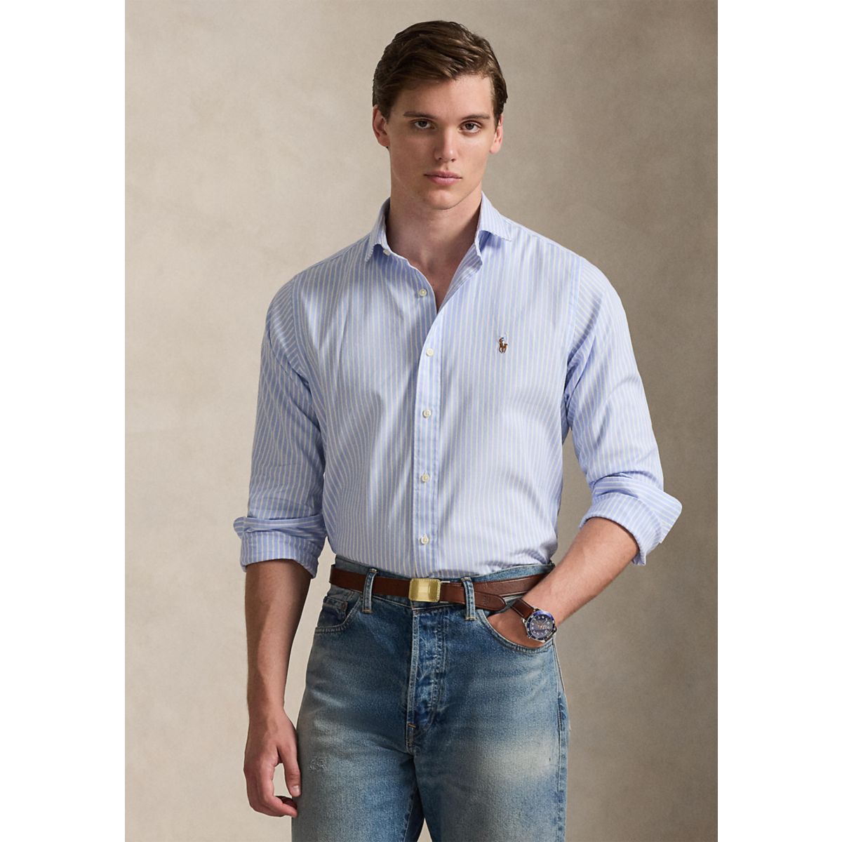 Classic Fit Striped Stretch Oxford Shirt - 7
