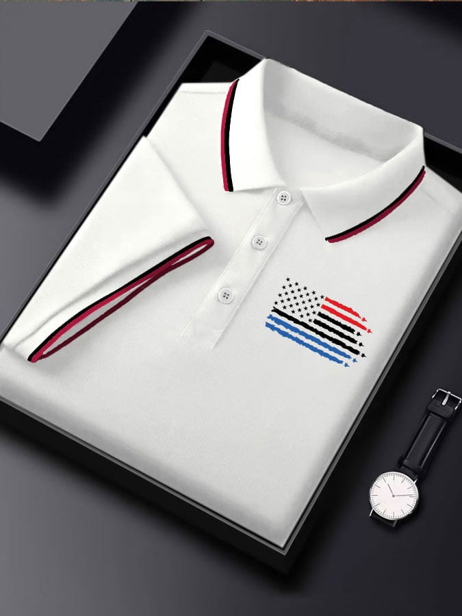 Camisa polo Independence Day retro Flag Fighter diseño para hombre