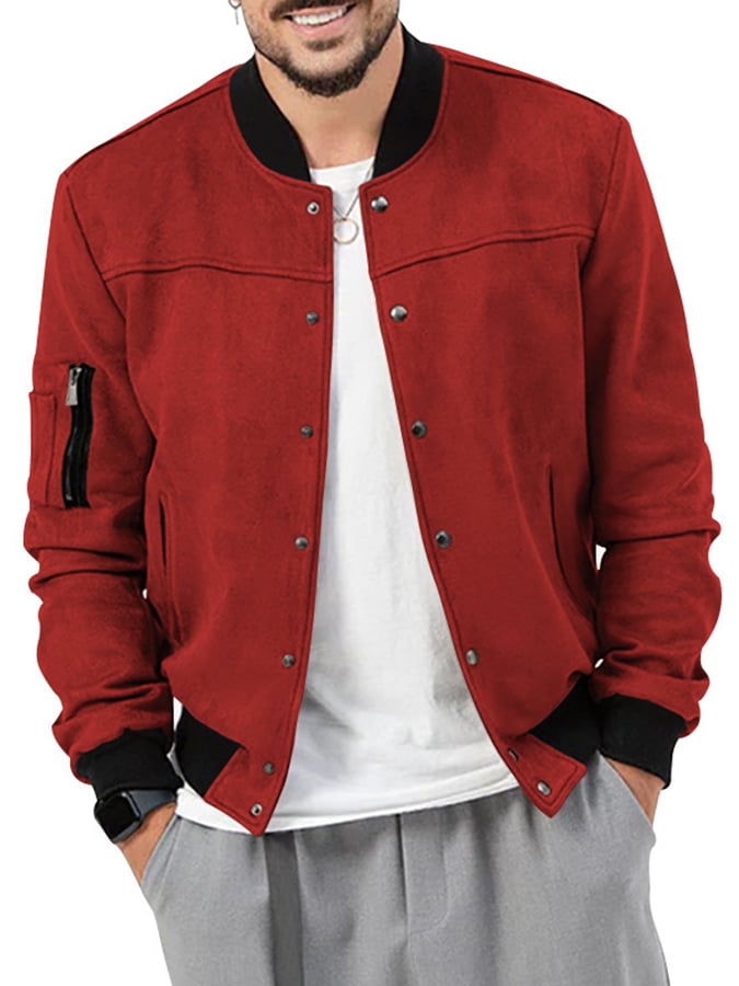 Chaqueta casual Baseball cuello Faux gamuza para hombre