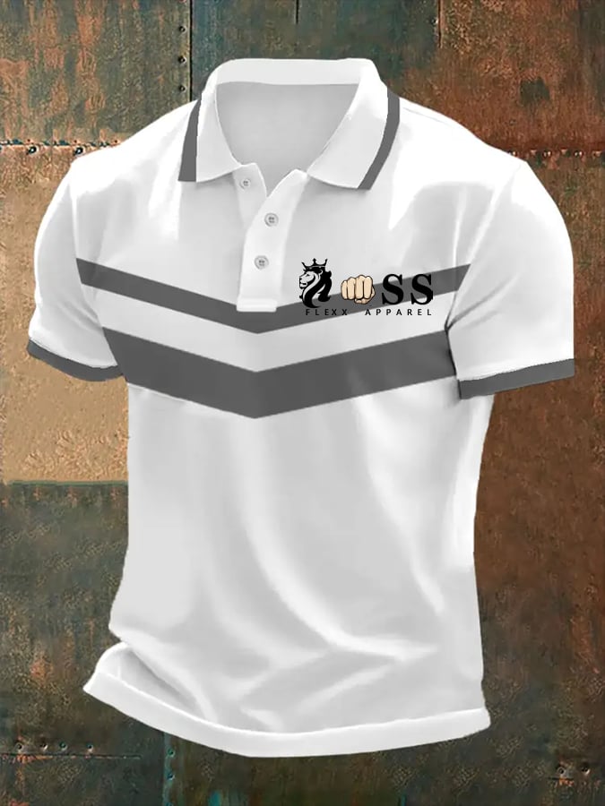 Camisa polo retro Letter estampado casual para hombre