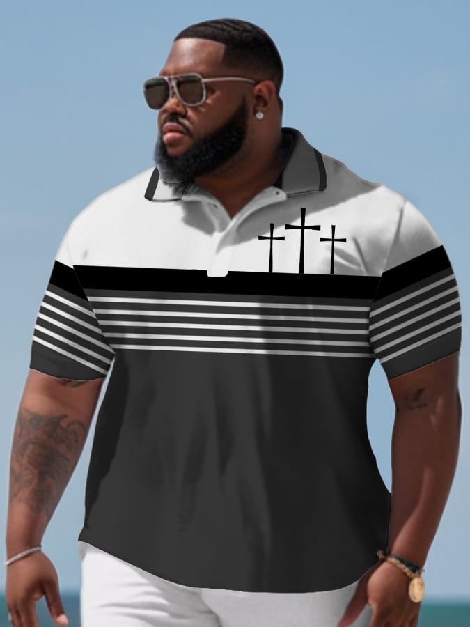Camisa polo Plus Size vintage Faith estampado de manga corta para hombre