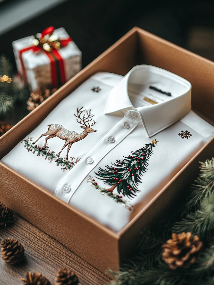 Camisa ejecutivo Elk and Tree Christmas de manga larga para hombre