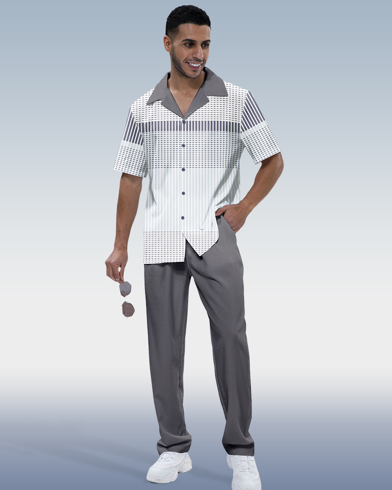 Rianmond Gray Gradient de manga corta Walking Suit para hombre