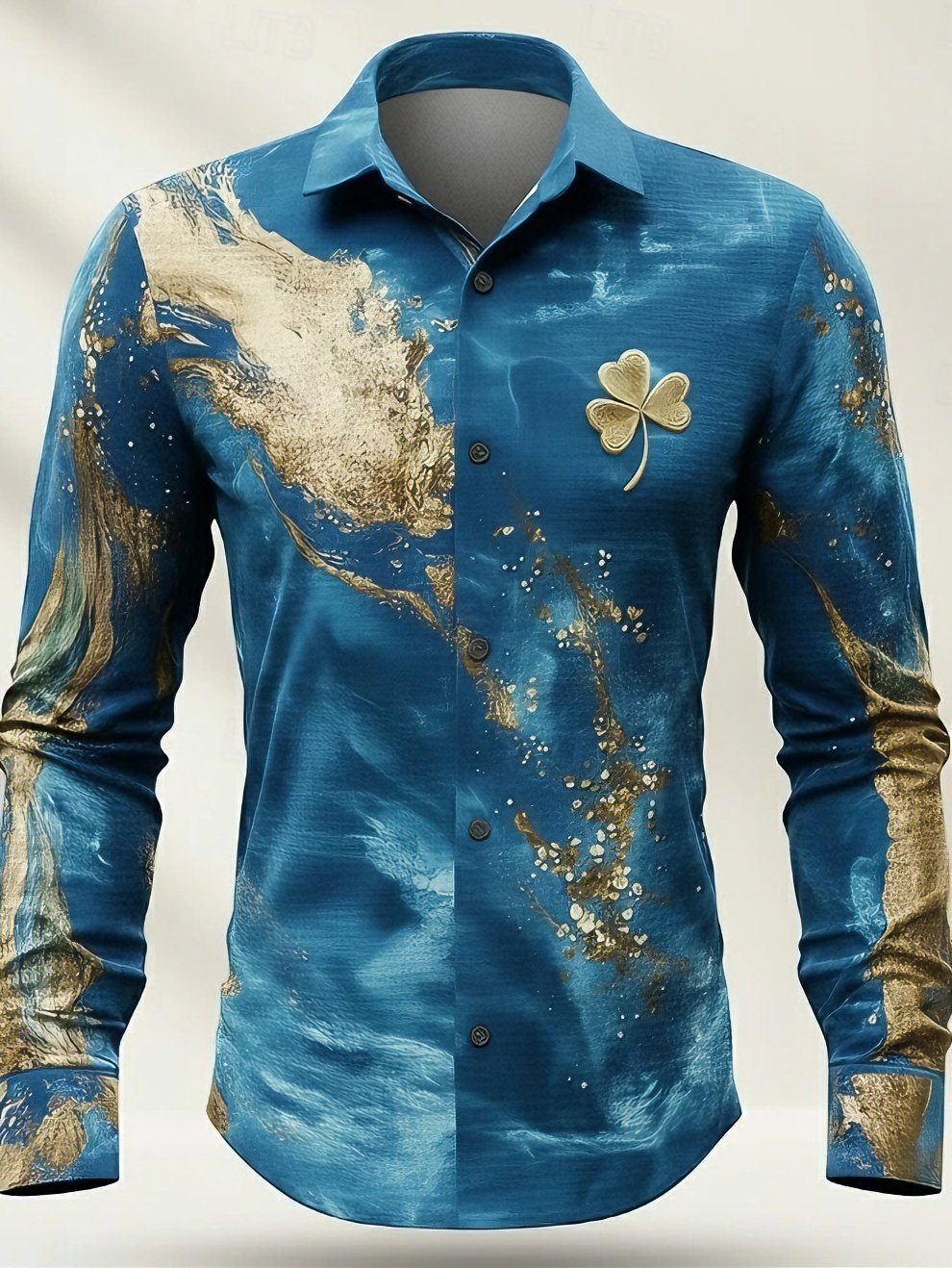 Camisa St. Patrick's Day Shamrock Abstract Liquid Arcamiseta Waffle casual camisa de manga larga para hombre