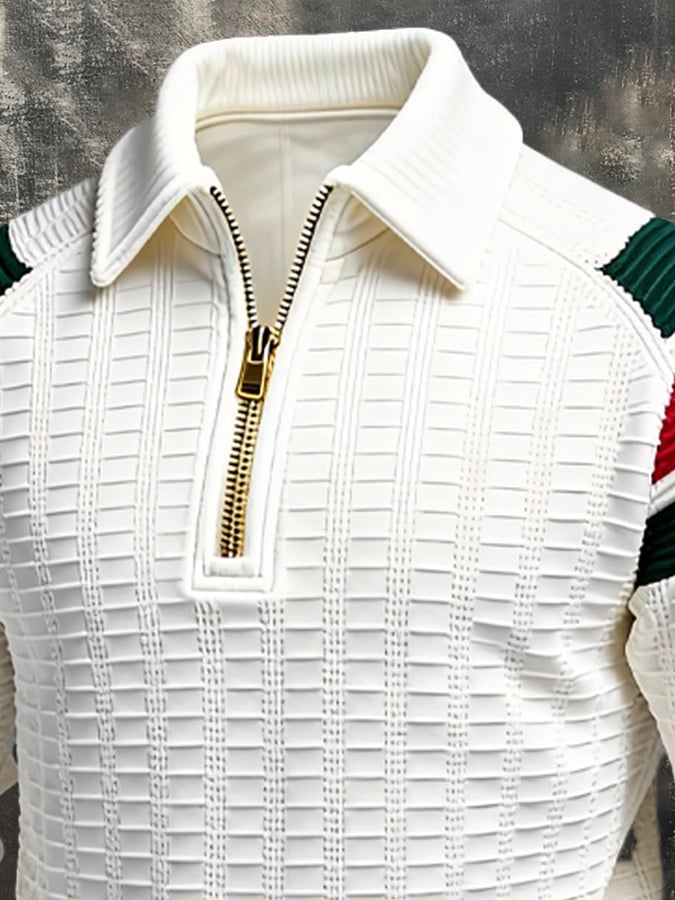 Sudadera retro en bloques de color estampado cierre para hombre