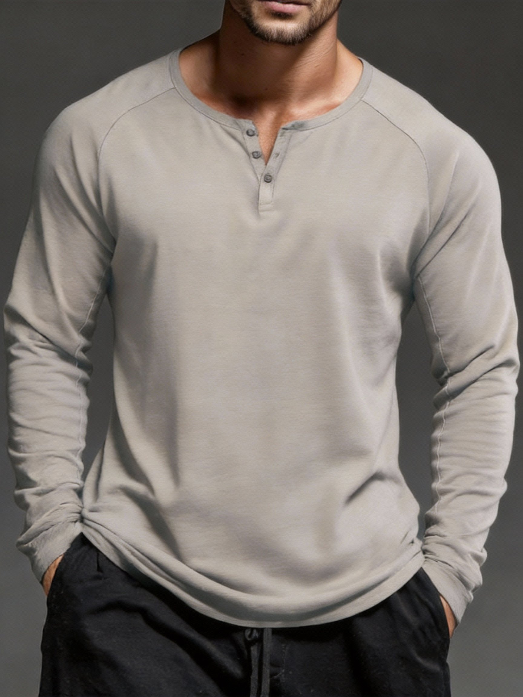 Camiseta casual and Comfortable Henley de manga larga para hombre