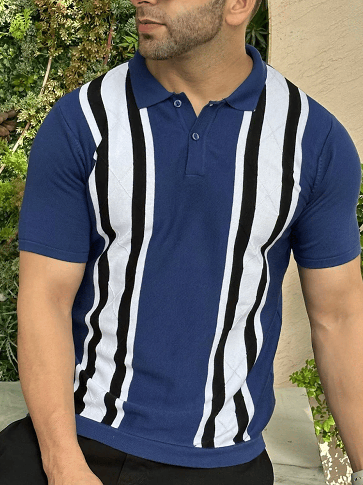 Camisa polo ejecutivo rayas Button de manga corta para hombre