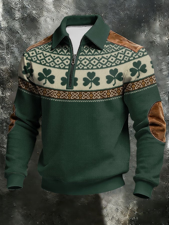 Sudadera vintage St. Patrick's Day estampado casual cierre para hombre