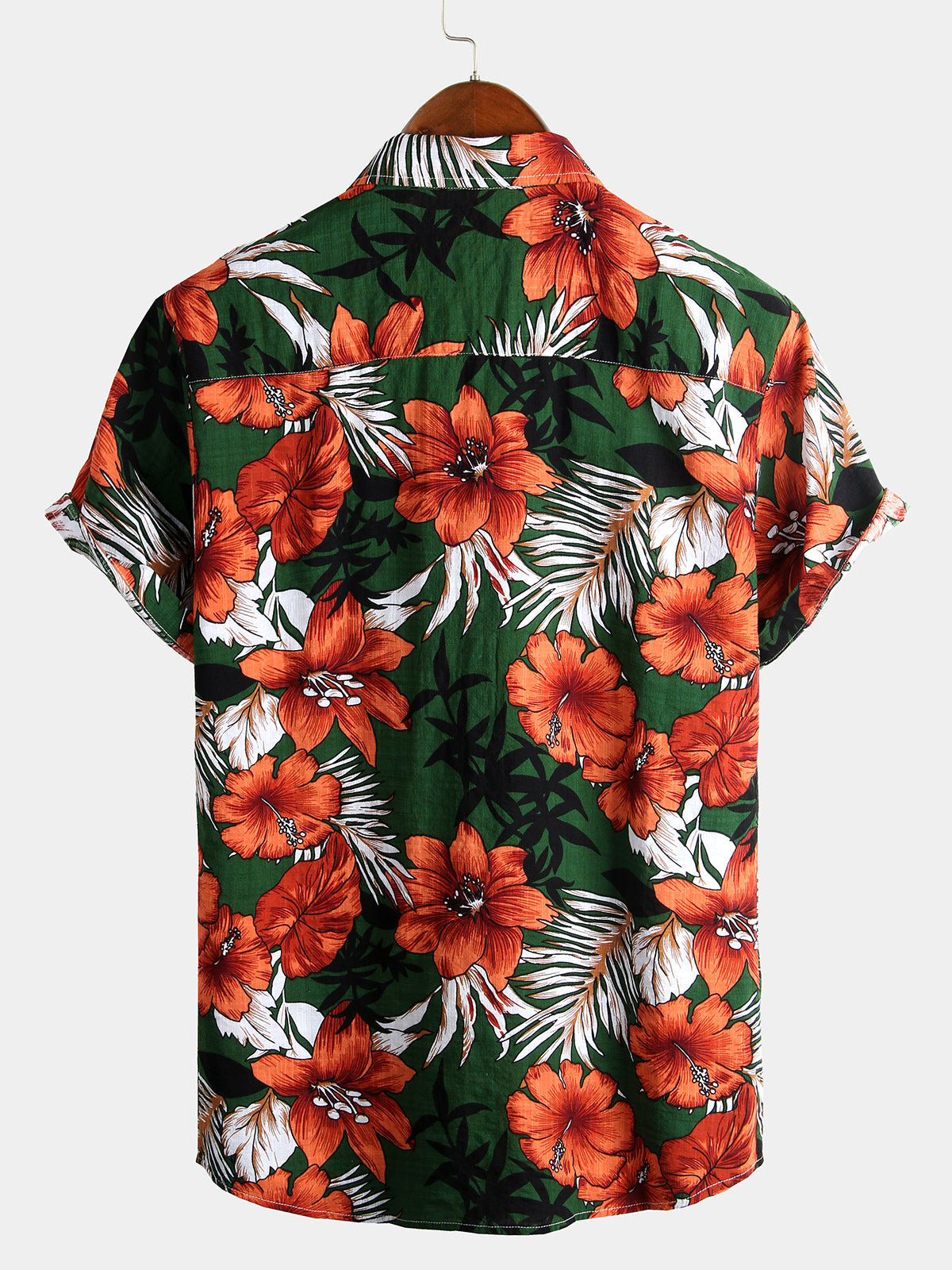 Camisa Green Flower Tropical Hawaii de algodón de manga corta para hombre