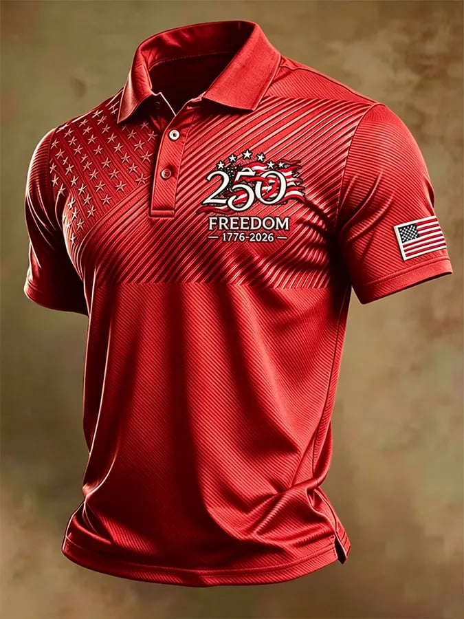 Camisa polo retro "Patriot" Color-Block de manga corta para hombre