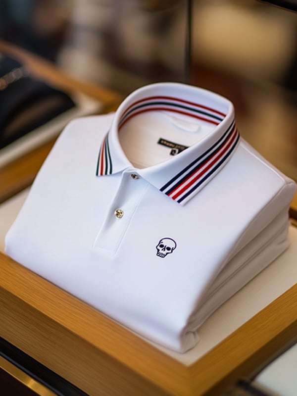 Camisa polo ejecutivo casual Skull estampado con botones para hombre