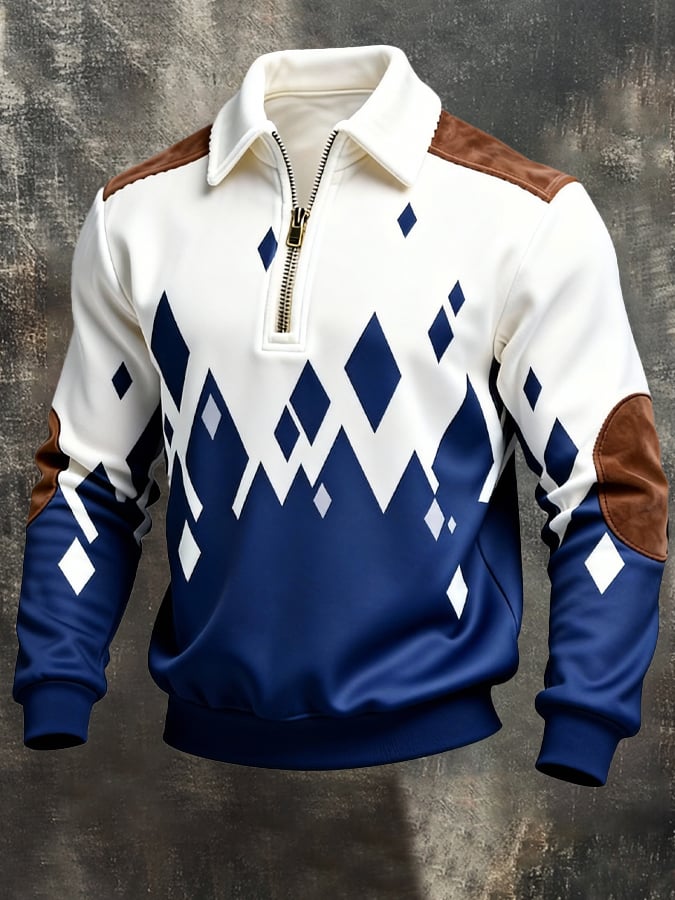 Sudadera retro en bloques de color estampado cierre para hombre