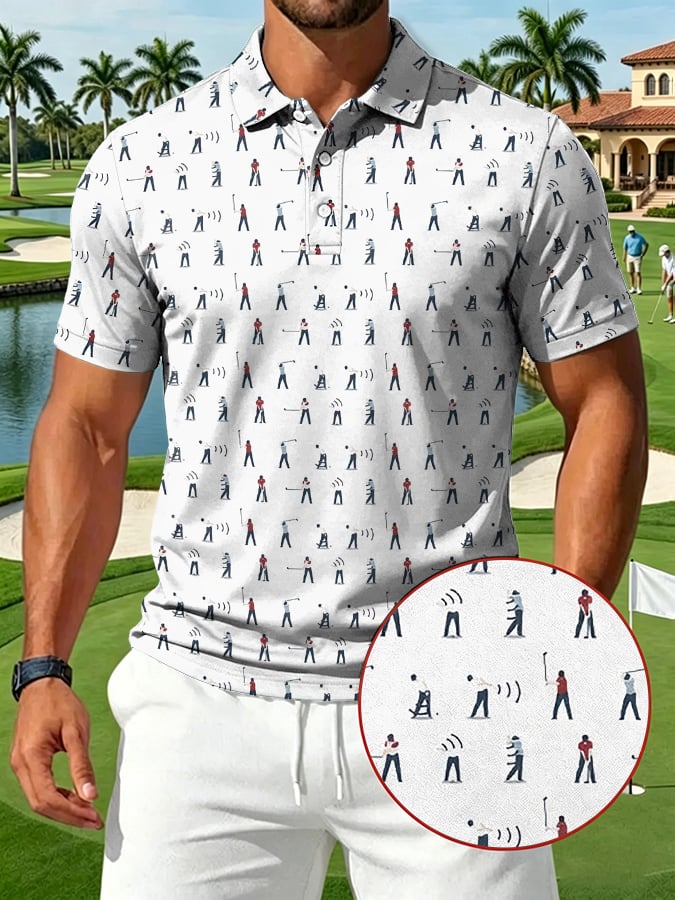 Camisa polo Golfer Swing estampado casual para hombre