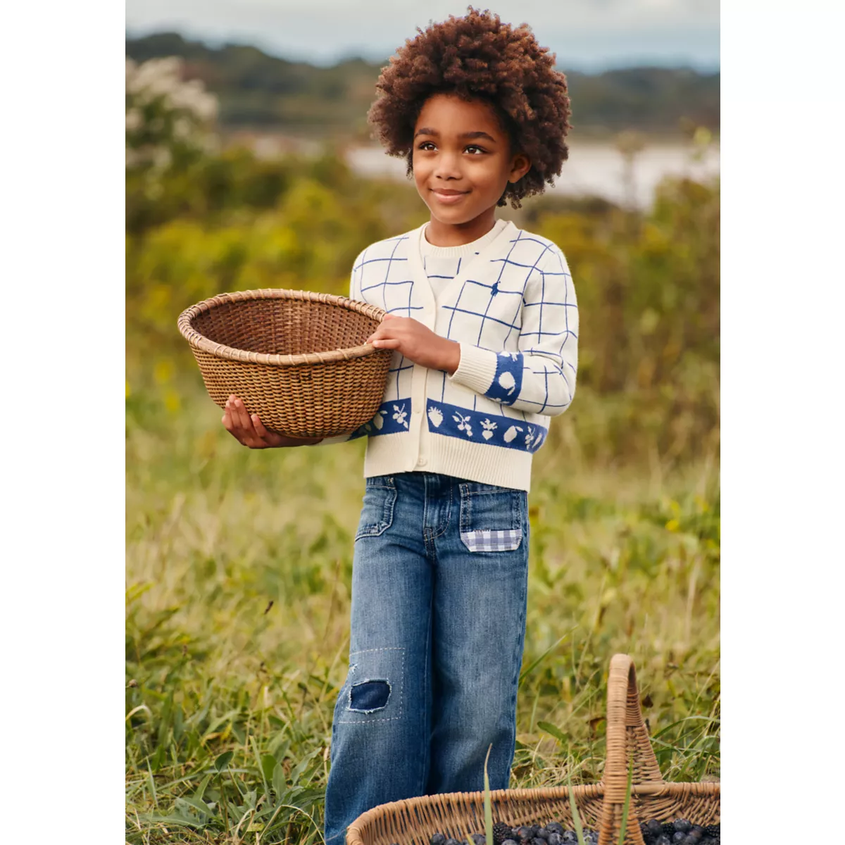 Girls 2-6x Windowpane Cotton V-Neck Cardigan - 3
