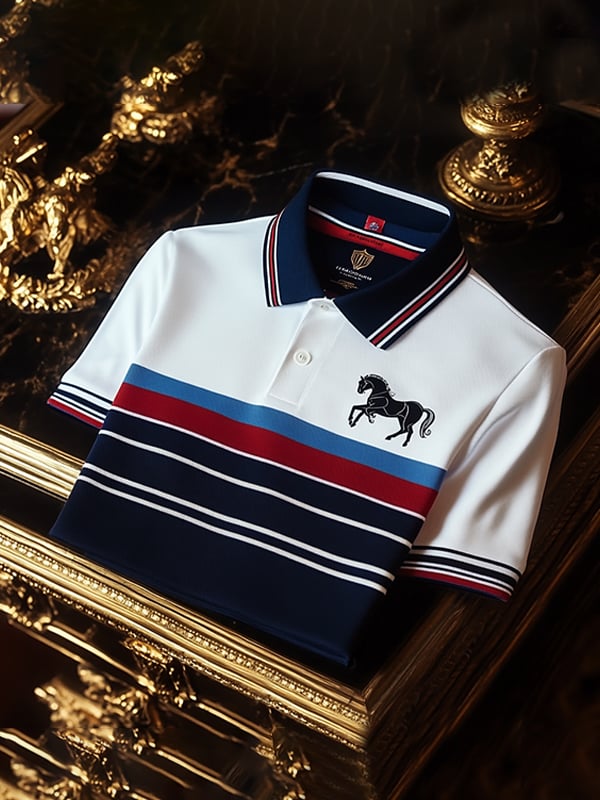 Camisa polo ejecutivo rayas Logo con botones de manga corta para hombre