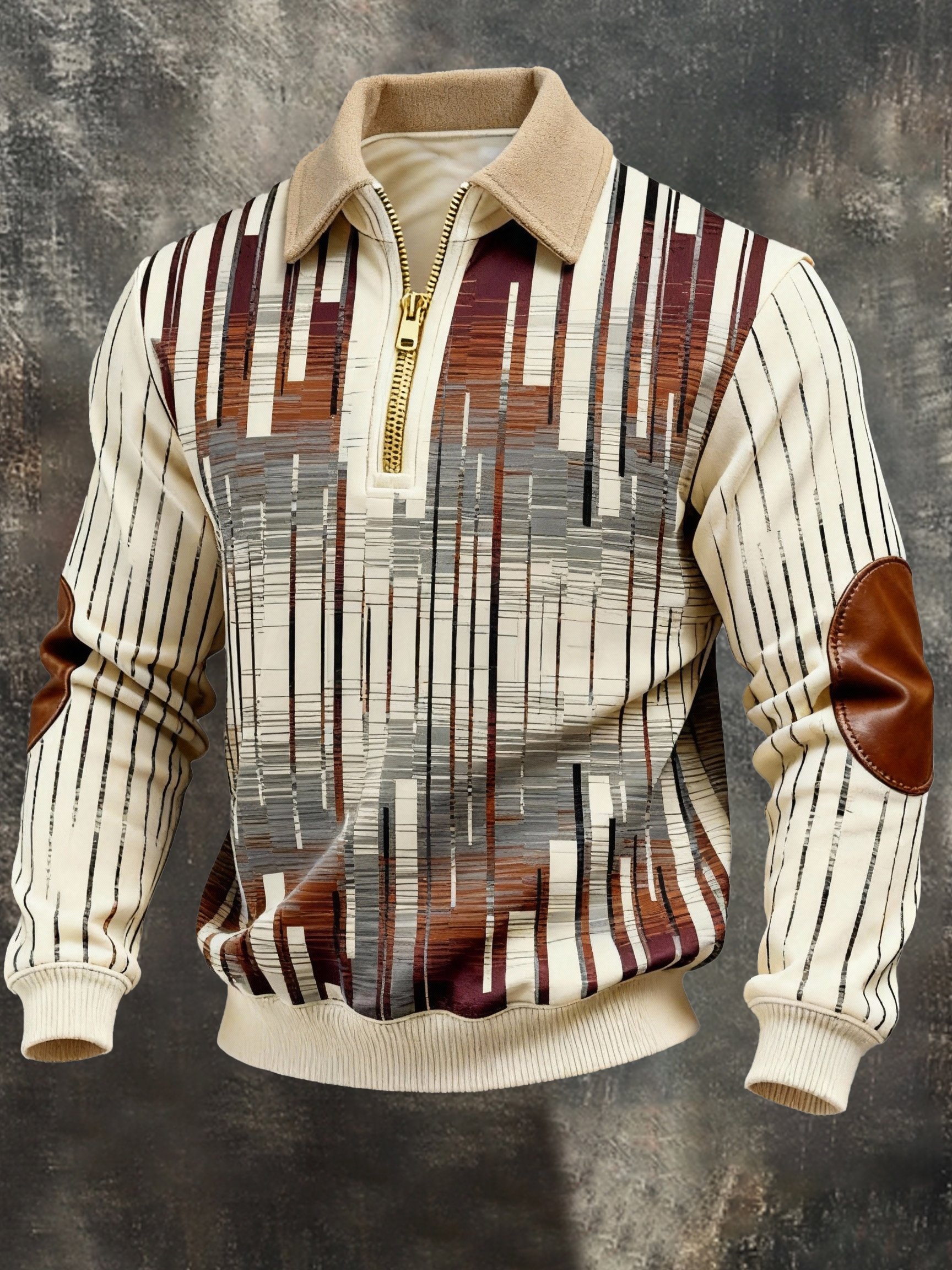 Sudadera vintage Color-Block estampado con cierre con gorrasucha para hombre