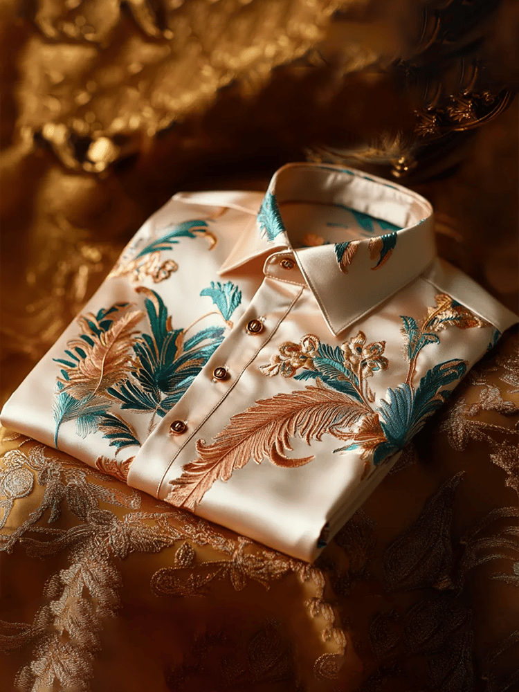 Camisa satén Luxe estampado de manga corta Button para hombre
