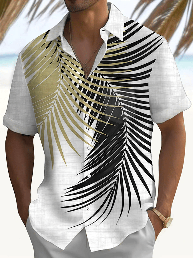 Camisa Art Hawaiian de manga corta Pockets para hombre