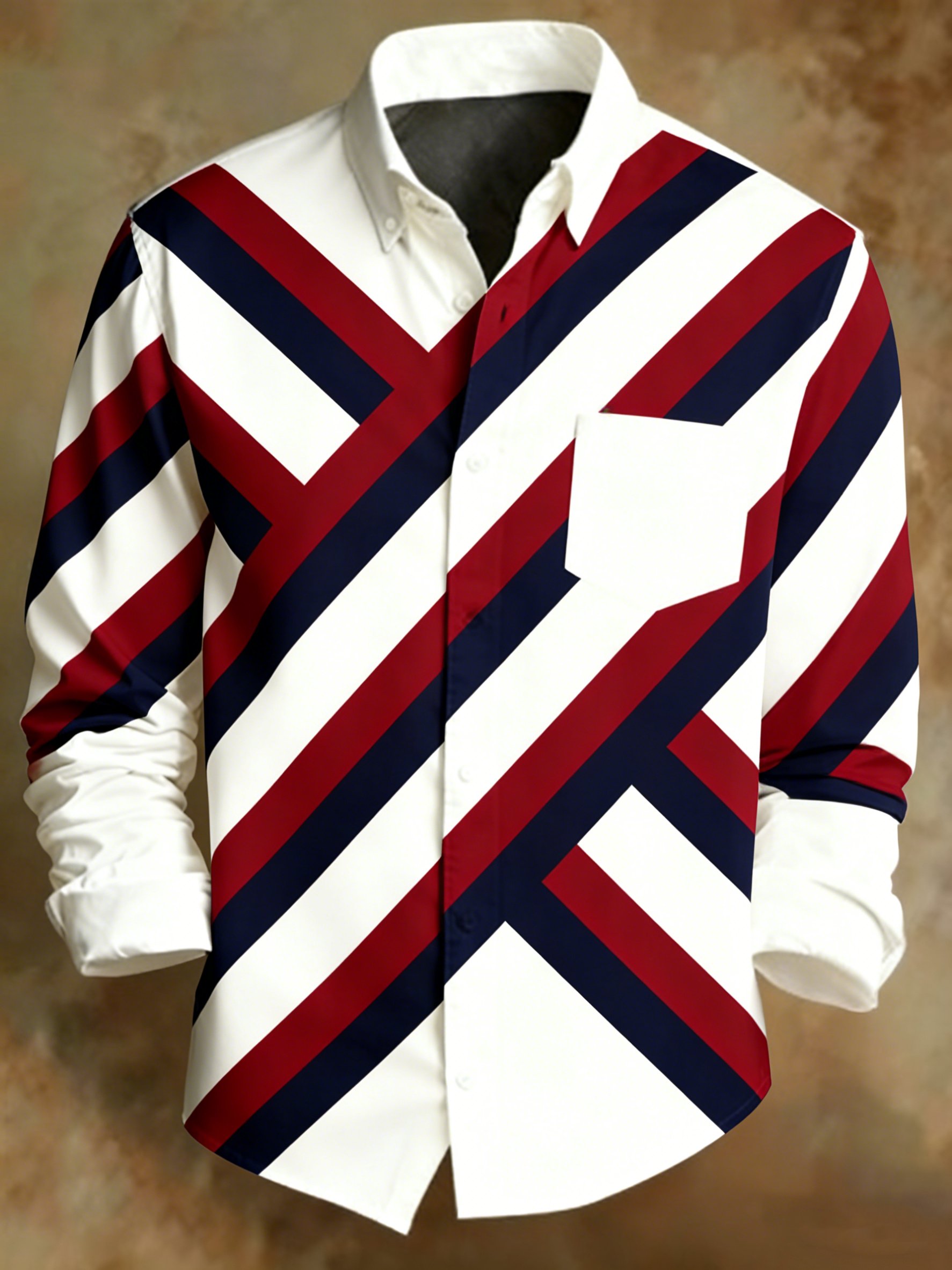 Camisa retro Abstract Art estampado Colorblock diseño ejecutivo Style para hombre