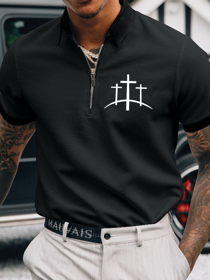Camisa polo Faith Cross estampado casual para hombre