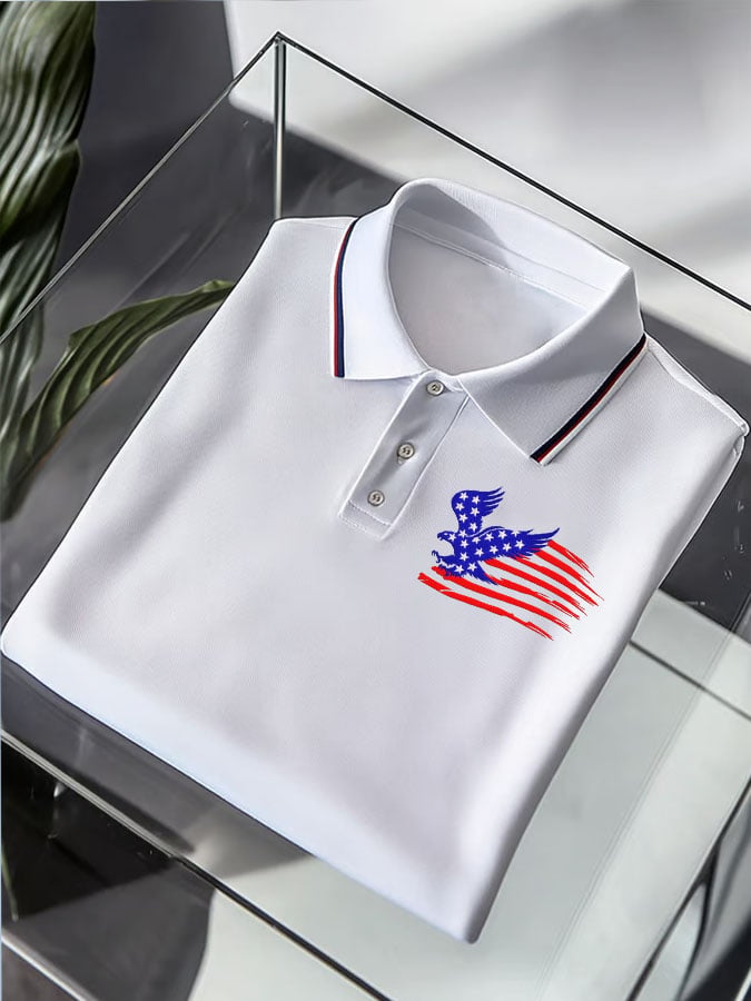 Camisa polo American Flag estampado casual para hombre