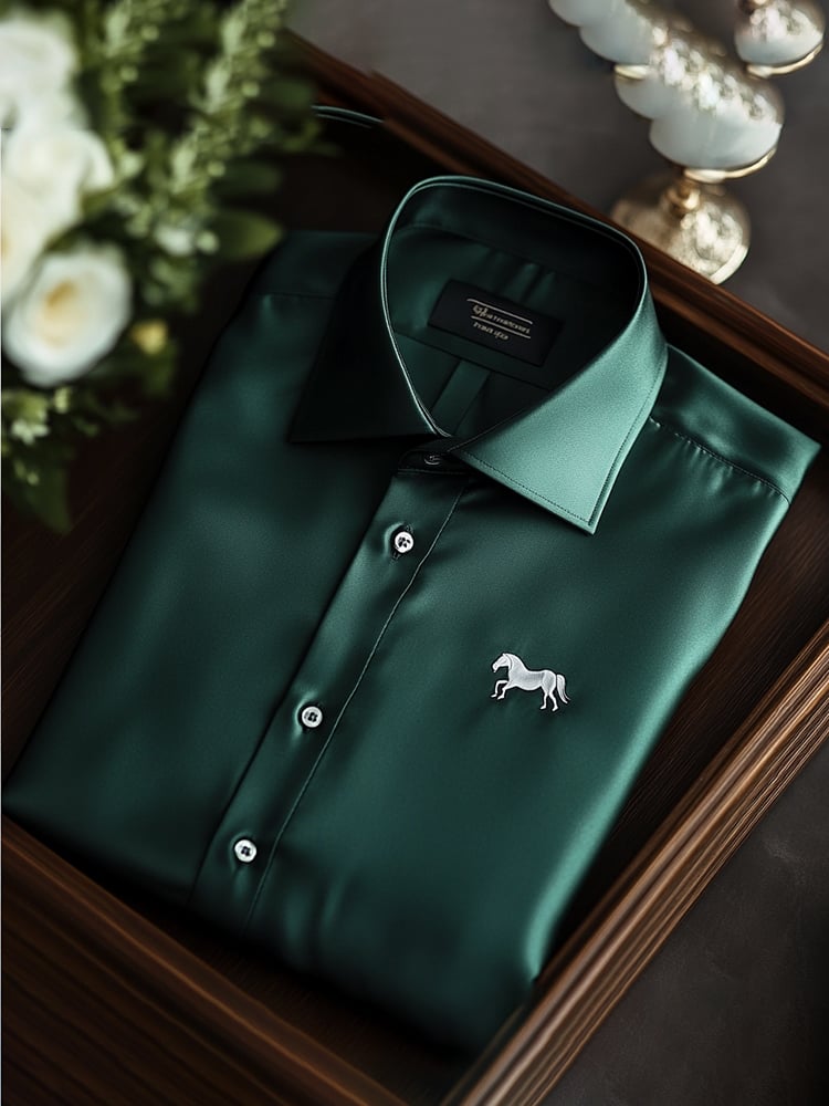 Camisa satén Luxe de manga larga con botones para hombre