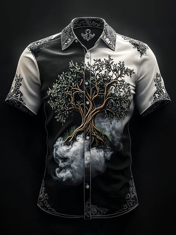 Camisa retro Viking gráfico de manga corta para hombre