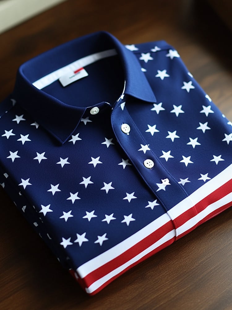 Camisa polo ejecutivo casual Flag Button de manga corta para hombre
