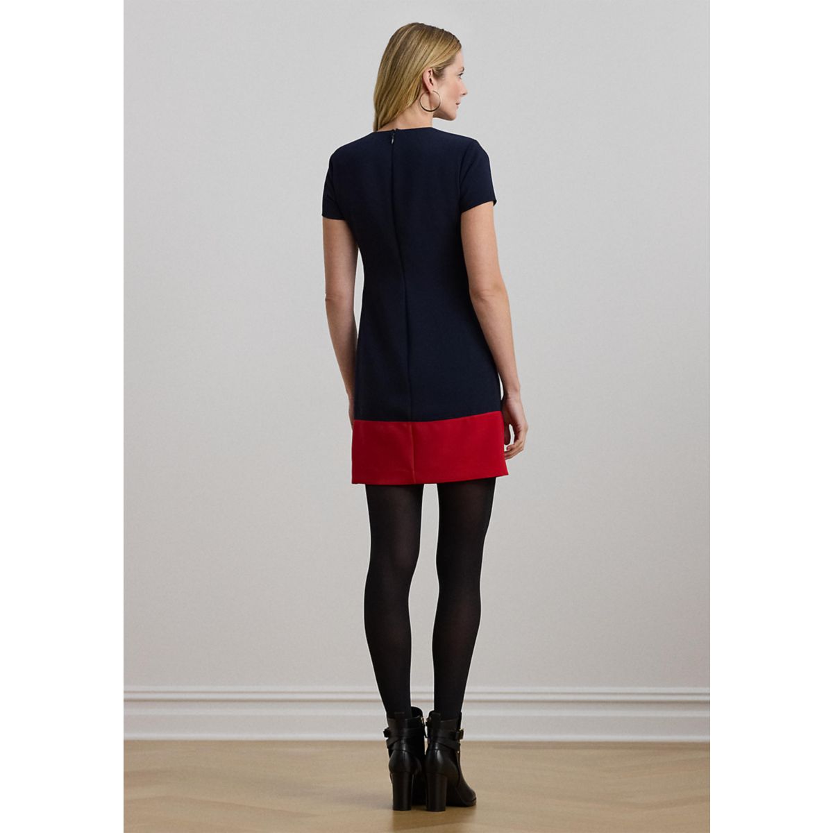 Two Tone Button Trim Crepe Shift Dress - 2