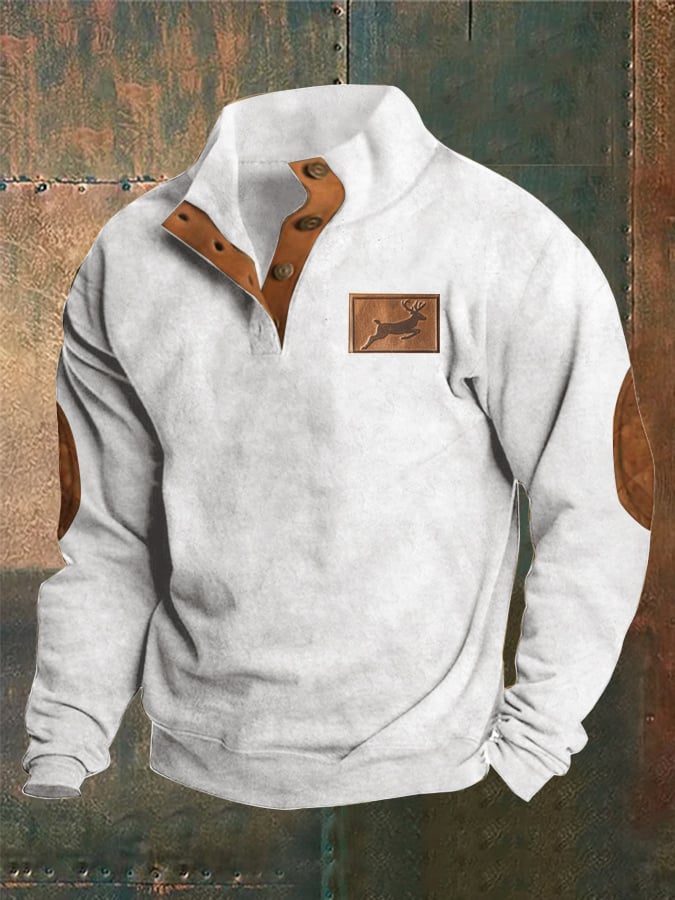 Sudadera Western Style estampado Stand cuello Button para hombre