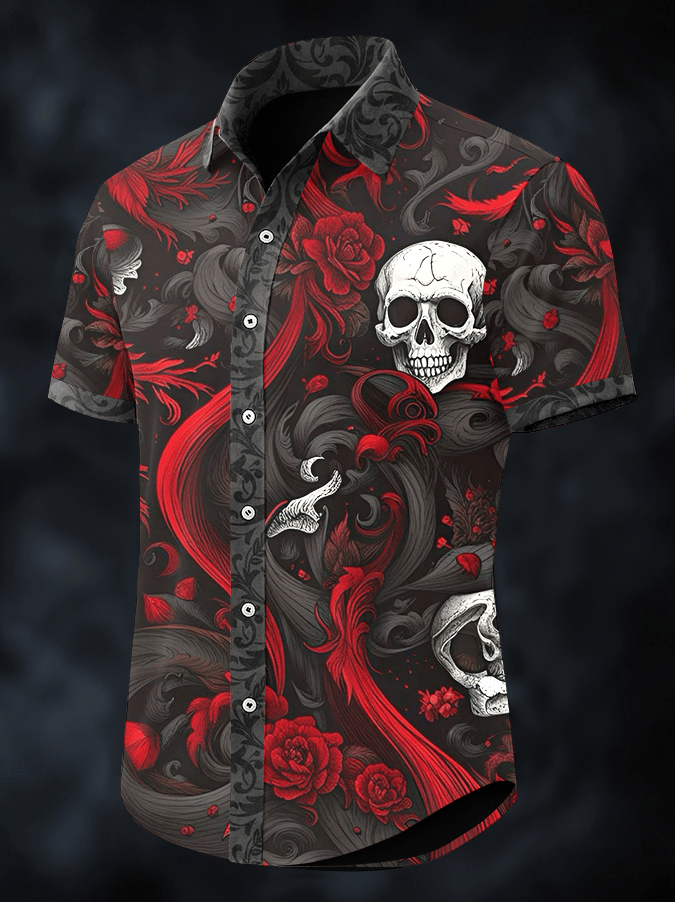 Camisa Dark Skull estampado vintage casual para hombre