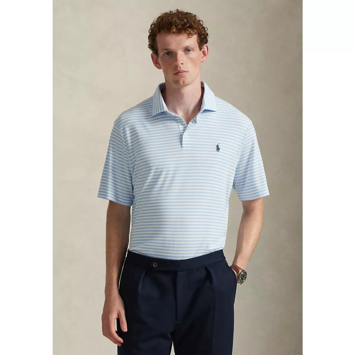 Men's Classic Striped Soft Cotton Polo Shirt - 1